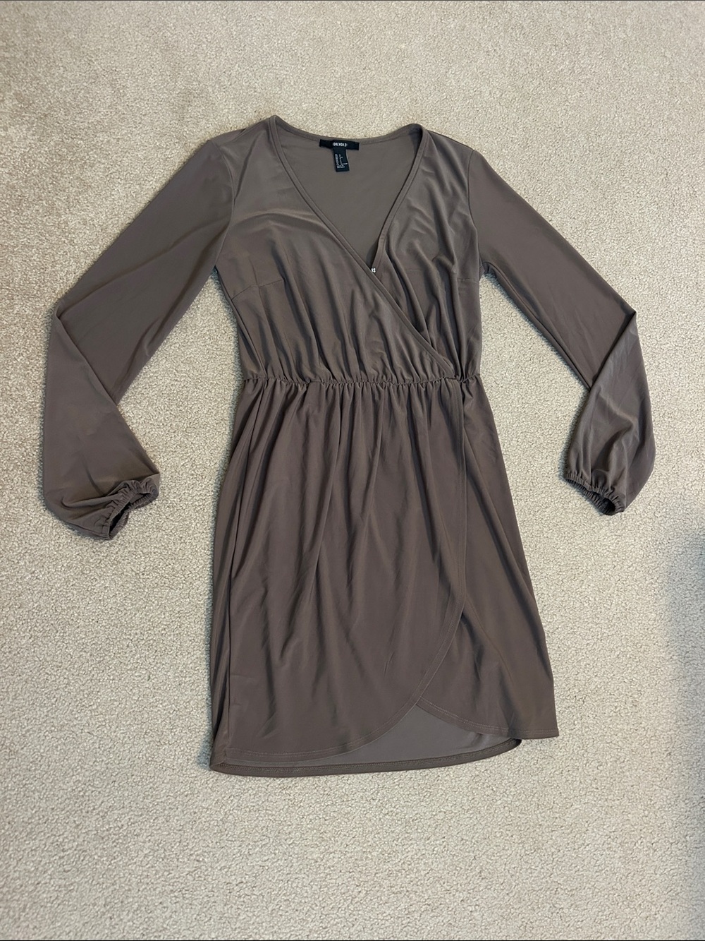 Brown deep V cut wrap style dress